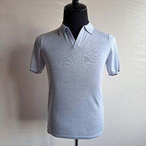 NEW Patrick Assaraf Lightweight Merino Blend Light Blue Open Polo Size S